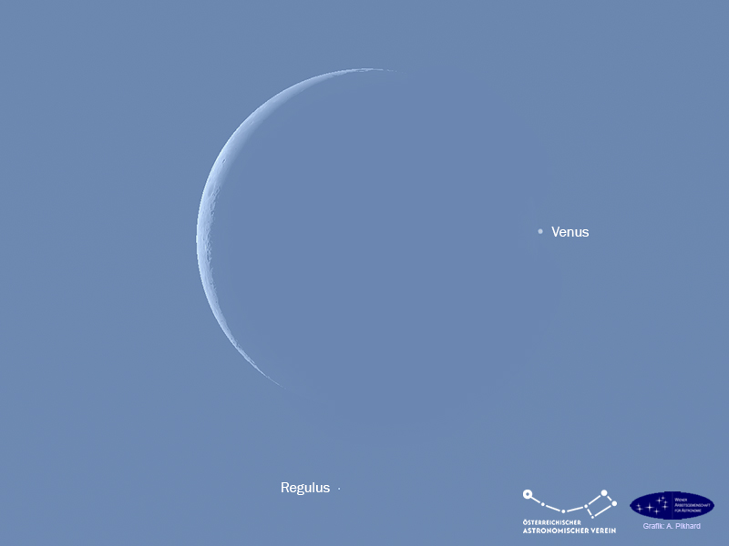 Mond, Venus und Regulus kurz nach der Venusbedeckung, 19. 9. 2025, 15.30 Uhr MESZ
