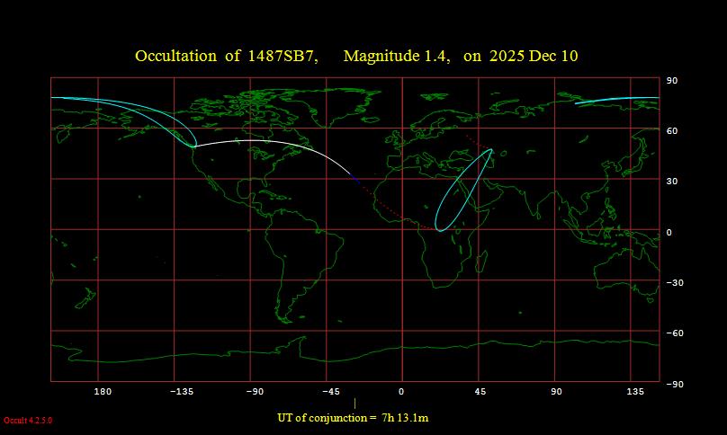 Weltkarte der Regulusbedeckung vom 10. Dezember 2025