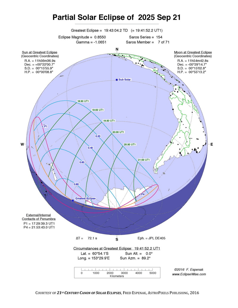 Karte des Sichtbarkeitsgebiets der Sonnenfinsternis vom 21. September 2025