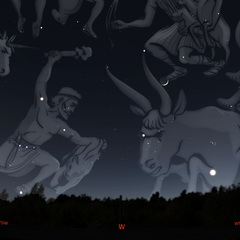 Orion und Stier mit Venus und Mond im Untergang