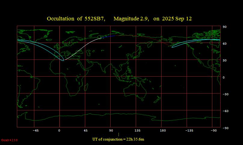 Verlauf der Plejadenbedeckung am 12. 9. 2025 weltweit