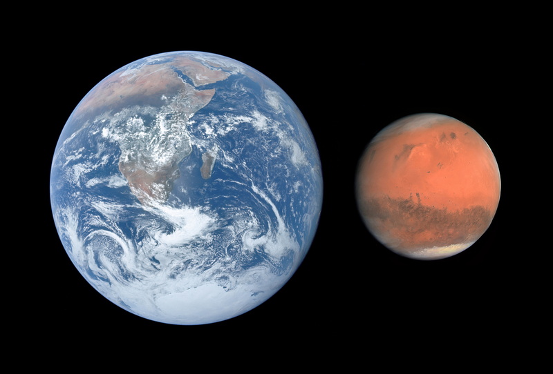 Größenvergleich Erde - Mars. Credit NASA/JPL.
